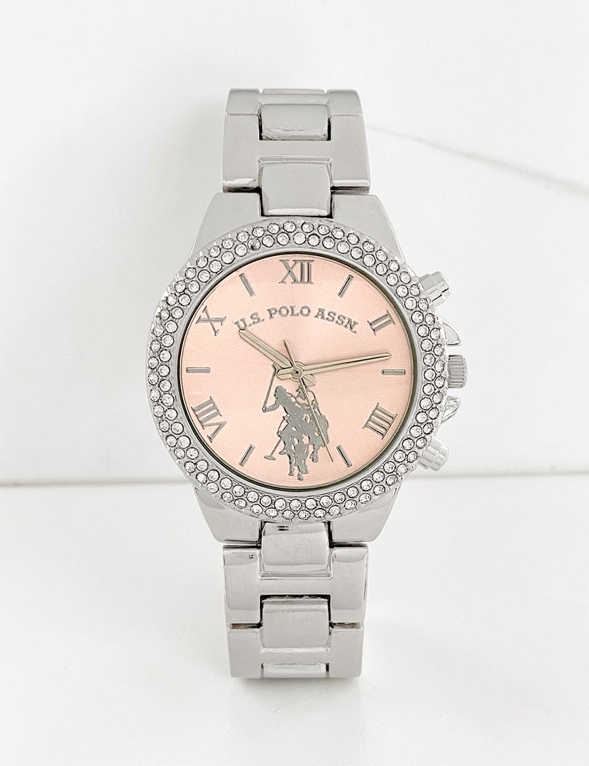 LADIES SILVER EMBELLISHED WATCH WITH PINK ,USC40712UO-0000A