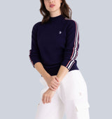 SIGNATURE STRIPE RAGLAN MOCK NECK SWEATER,321113C