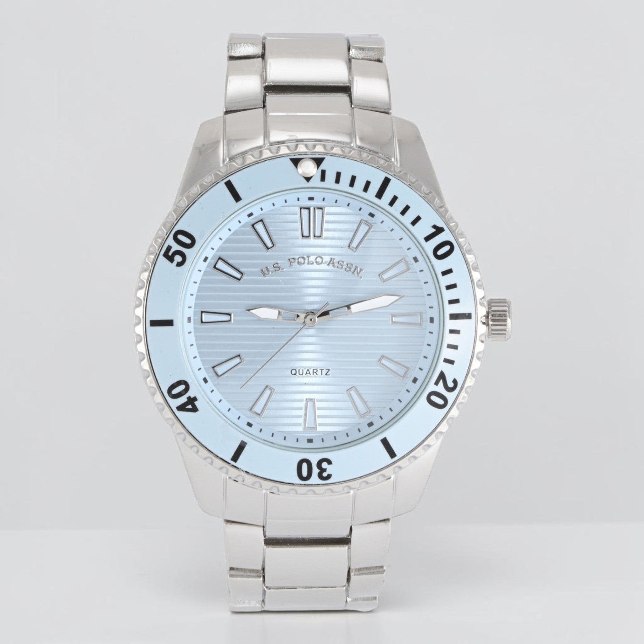 MENS SILVER LINK WATCH WITH BLUE FACE,USC80921UO-0000A
