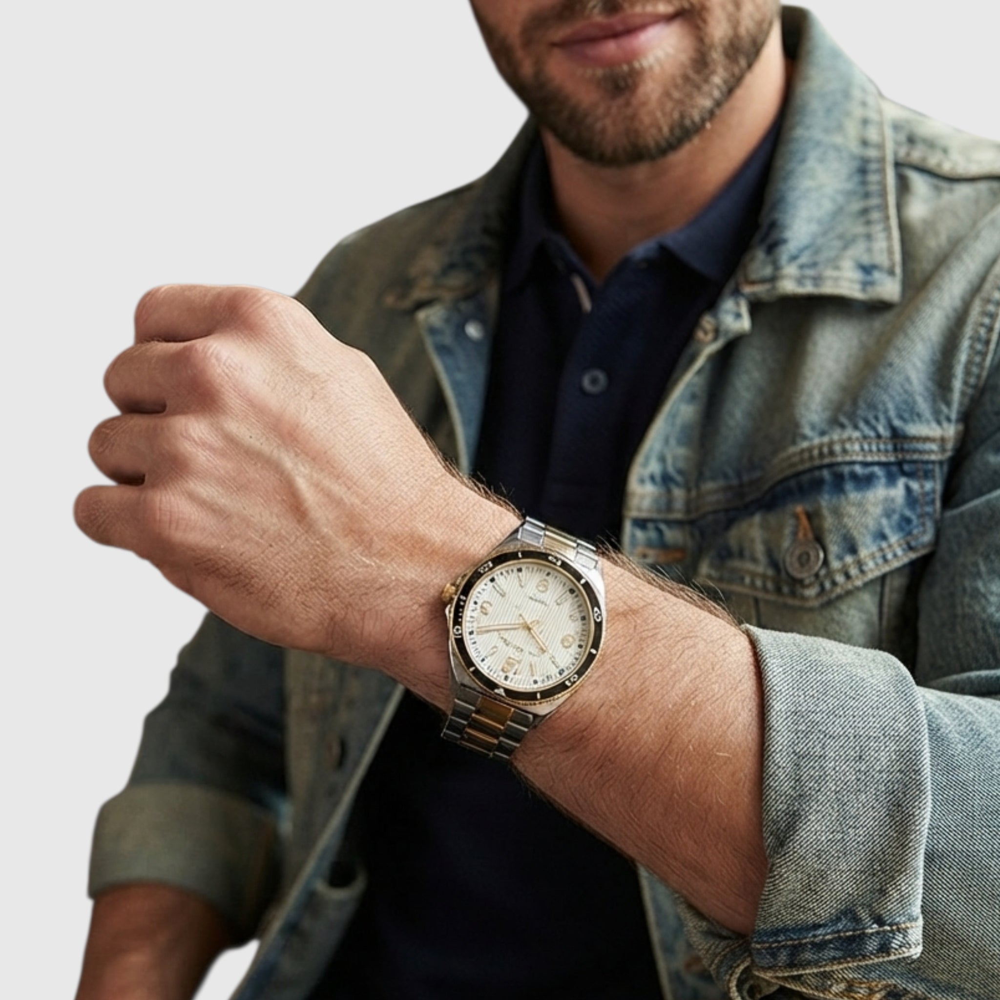 MENS TWO TONE SILVER AND GOLD ANALOG LINK WATCH,USC80830UO-0000A