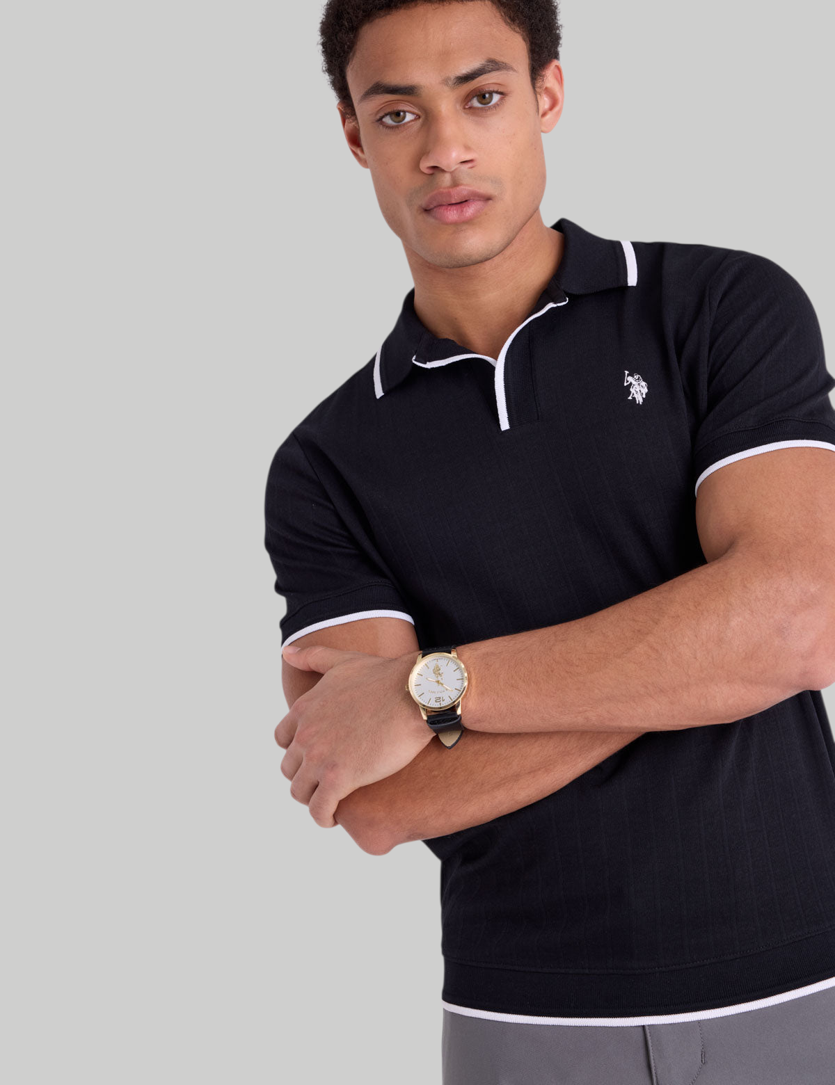 JOHNNY PLACKET WIDE RIB KNIT POLO SHIRT