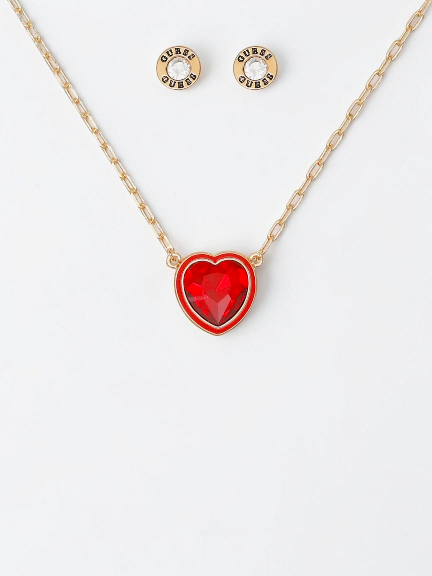 Immediate Guess Heart Pendant Necklace & Stud Earrings Set