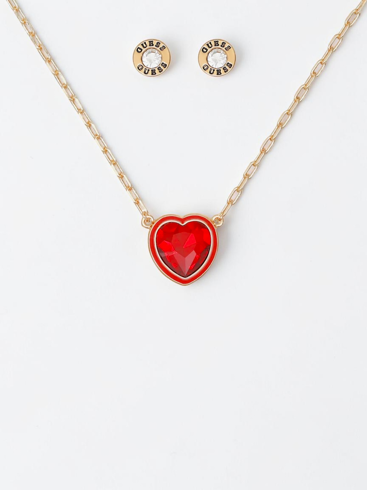 Immediate Guess Heart Pendant Necklace & Stud Earrings Set
