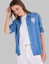 LONG SLEEVE OVERSIZED DENIM SHIRT WITH CREST