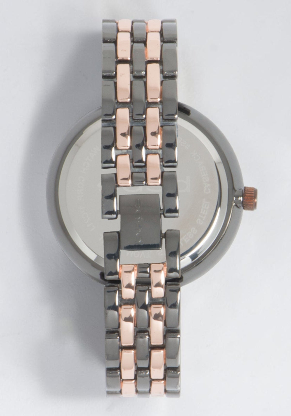 Glossy Gun Metal Dial Crystal Bezel Watch