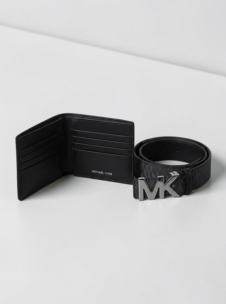 Michael Kors Signature Logo Wallet and Reversible Belt Gift Set,36F5LGFN9B