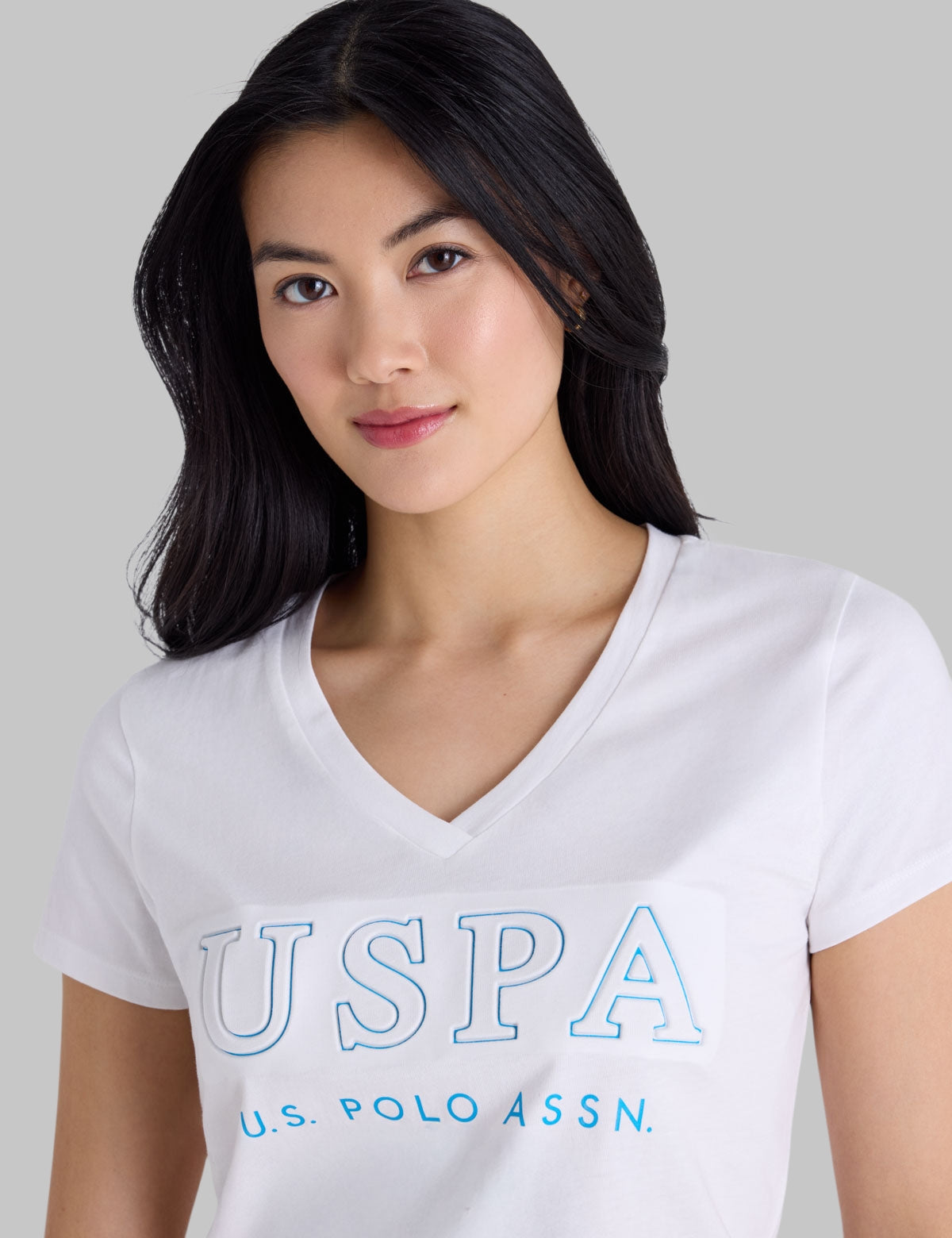 USPA DEBOSSED PRINT V-NECK GRAPHIC T-SHIRT,21T0087-1D00A
