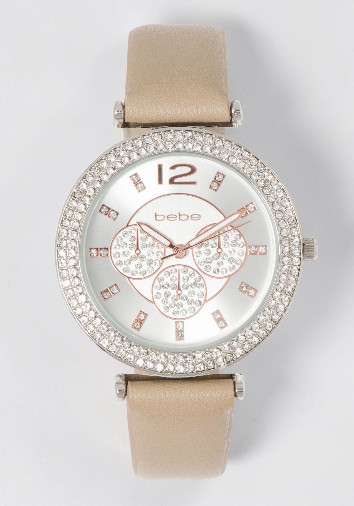 Taupe & Silver Crystal Bezel Watch