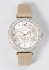 Taupe & Silver Crystal Bezel Watch