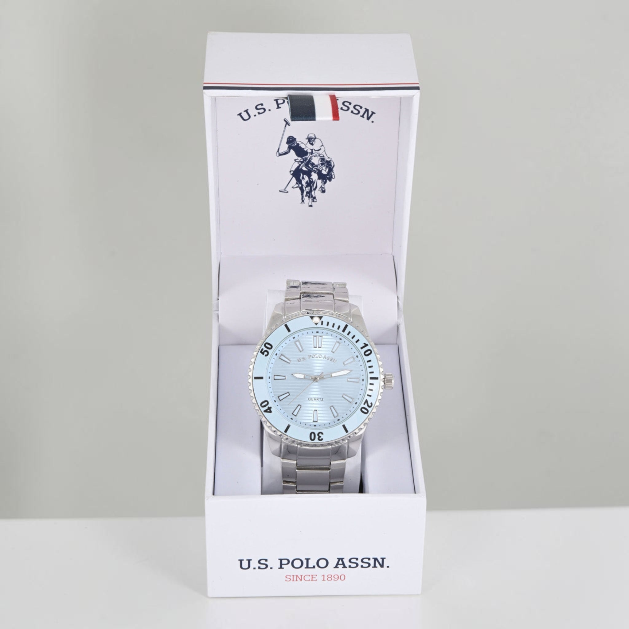 MENS SILVER LINK WATCH WITH BLUE FACE,USC80921UO-0000A