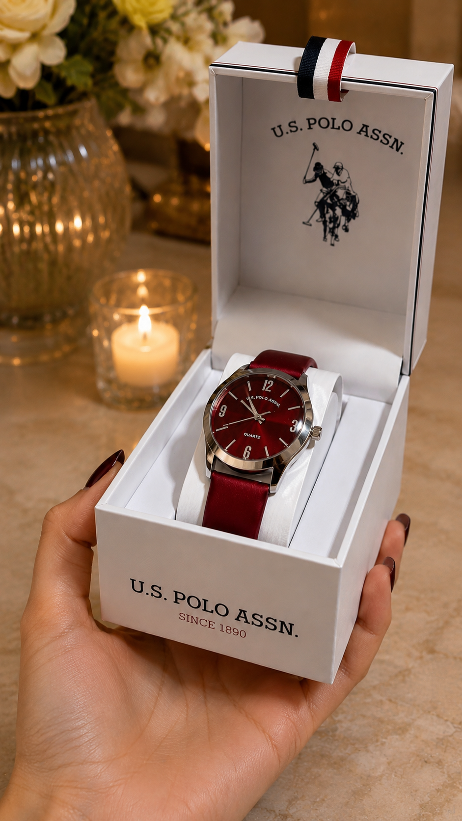 Immediate LADIES BURGUNDY STRAP WATCH WITH SILVER ,USC42158UO-0000A
