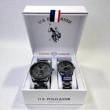 HIS AND HERS GUNMETAL DIAMOND LINK WATCH SET،USC2639UO