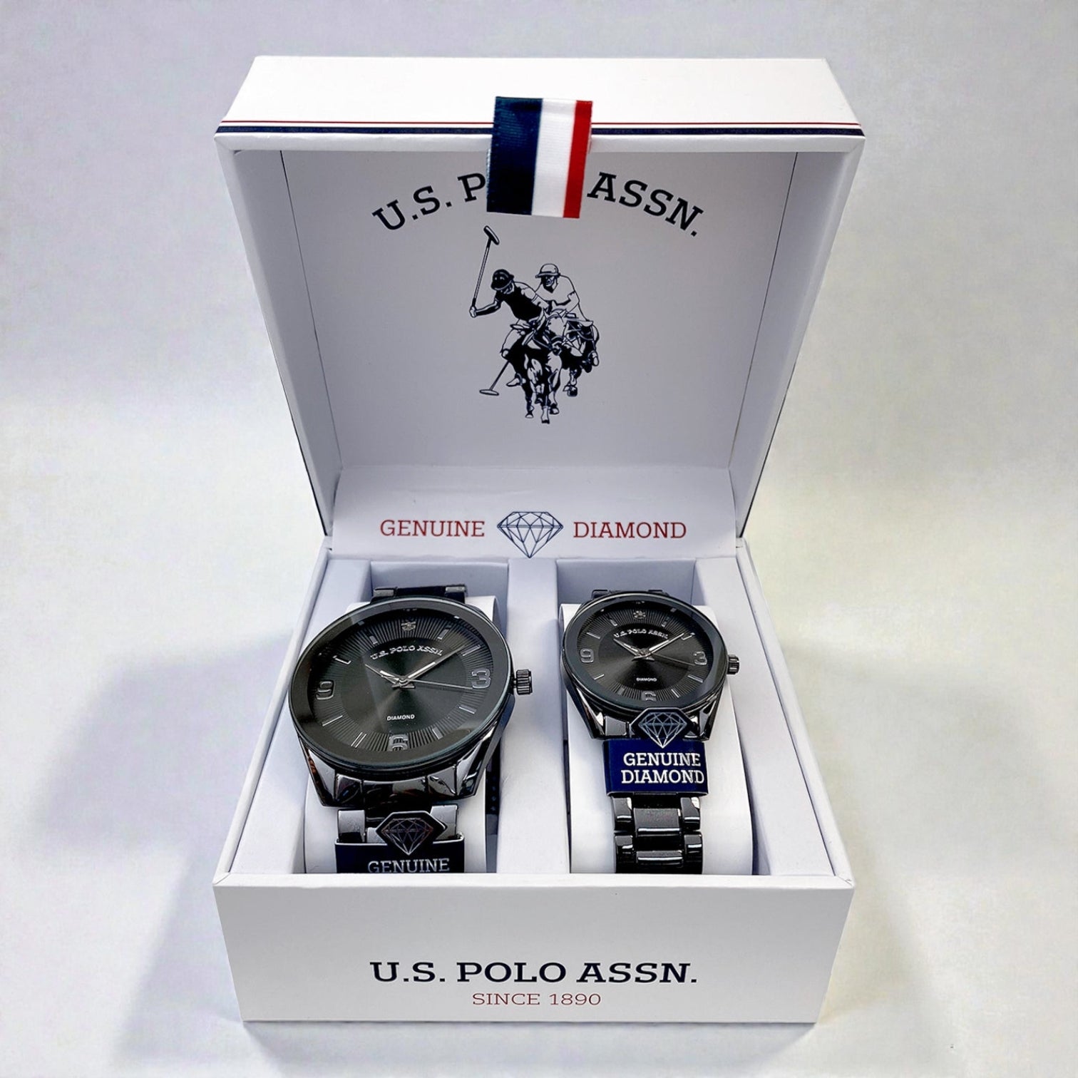 HIS AND HERS GUNMETAL DIAMOND LINK WATCH SET،USC2639UO