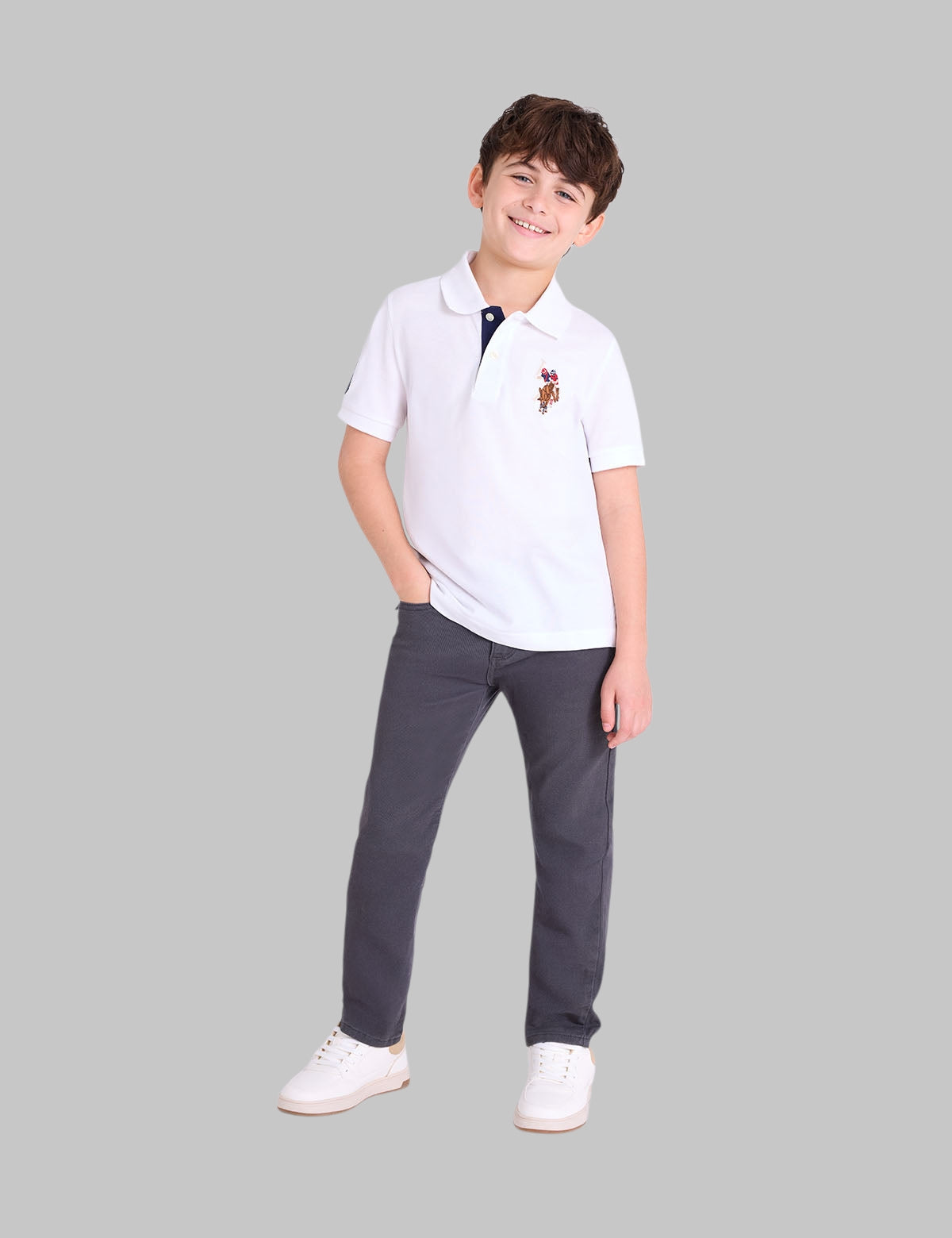 BOYS MULTI COLOR LOGO SOLID PIQUE POLO SHIRT
