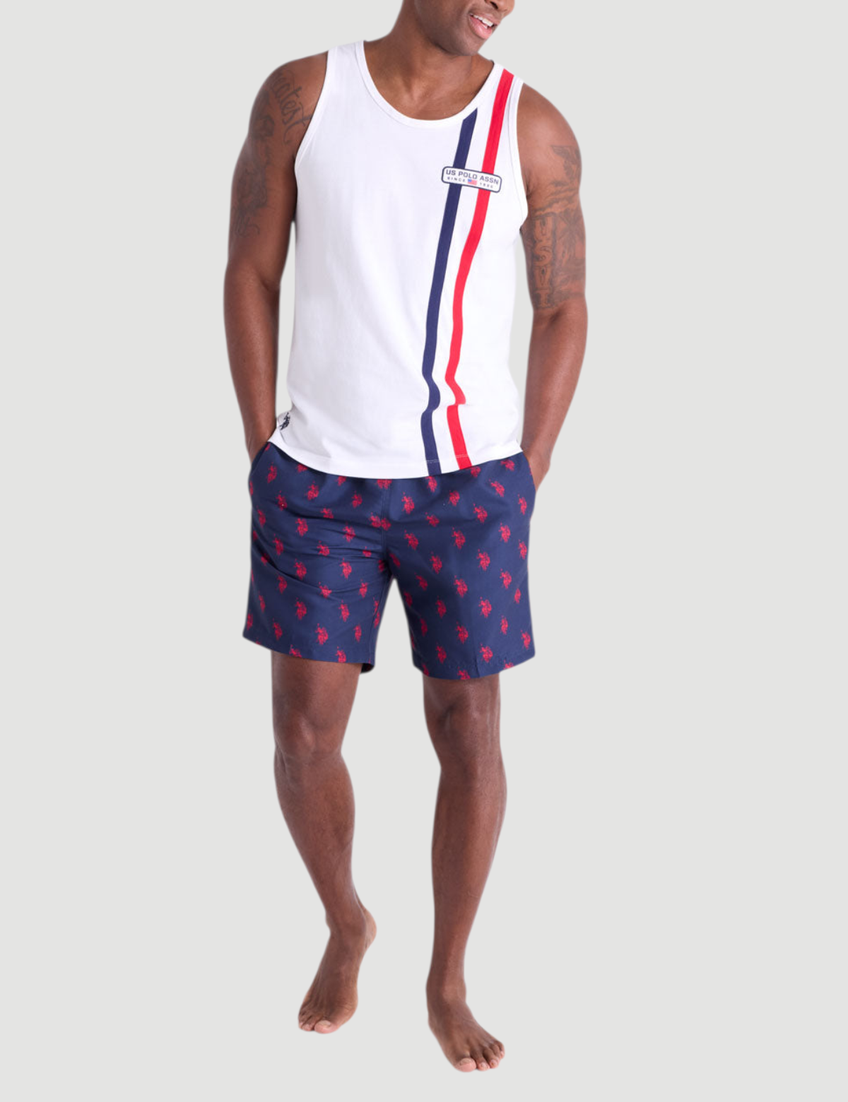 7" ALL OVER LOGO PRINT SWIM SHORTS