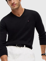 TOMMY HILFIGER Solid Logo V-Neck Sweater,78J8323-BDS