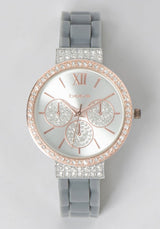 Silver Dial Crystal Bezel Watch