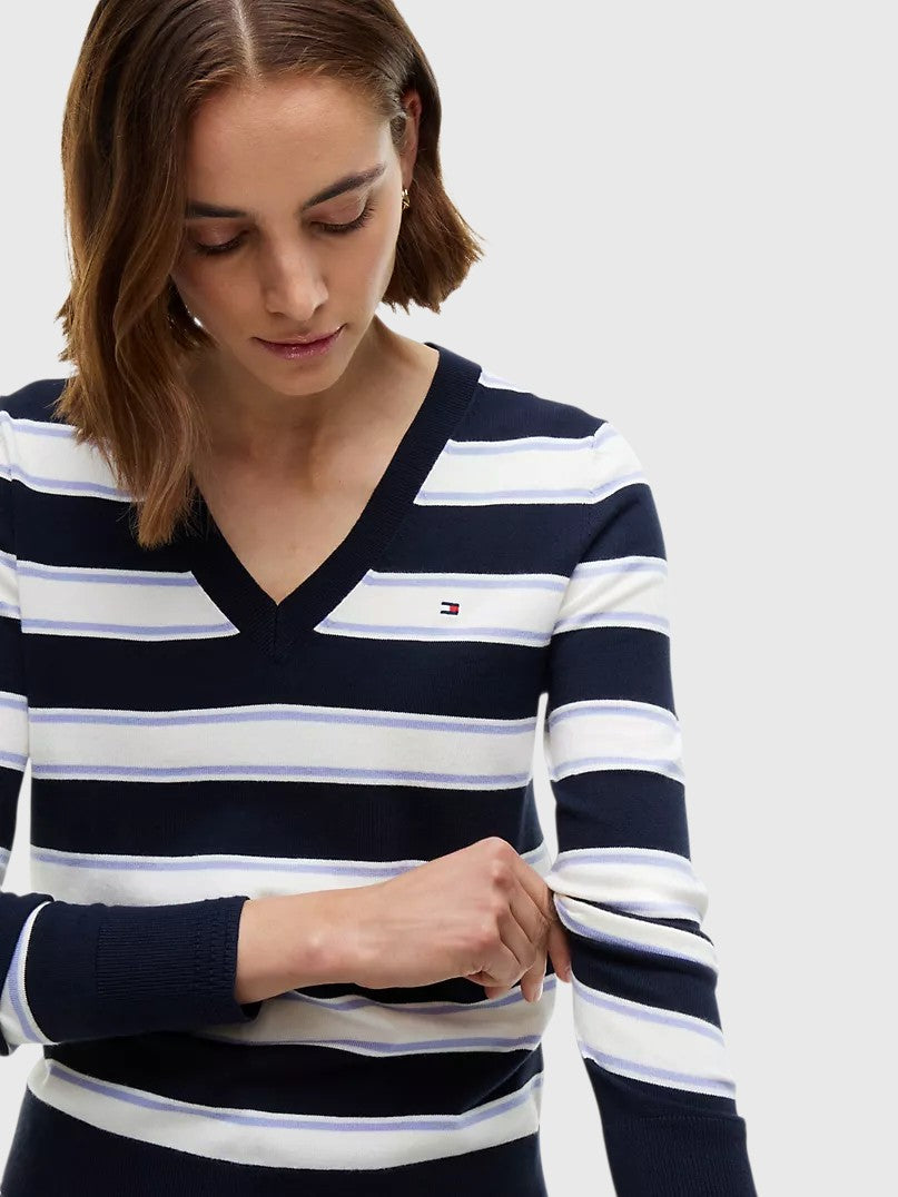 TOMMY HILFIGER Lightweight Striped V-Neck Sweater,XW09742-VLP