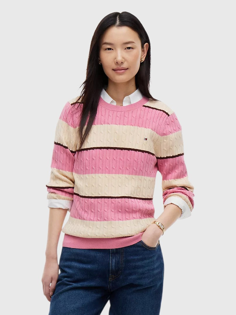 TOMMY HILFIGER Rugby Stripe Cable Knit Sweater,XW08906-YCF