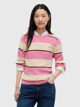 TOMMY HILFIGER Rugby Stripe Cable Knit Sweater,XW08906-YCF