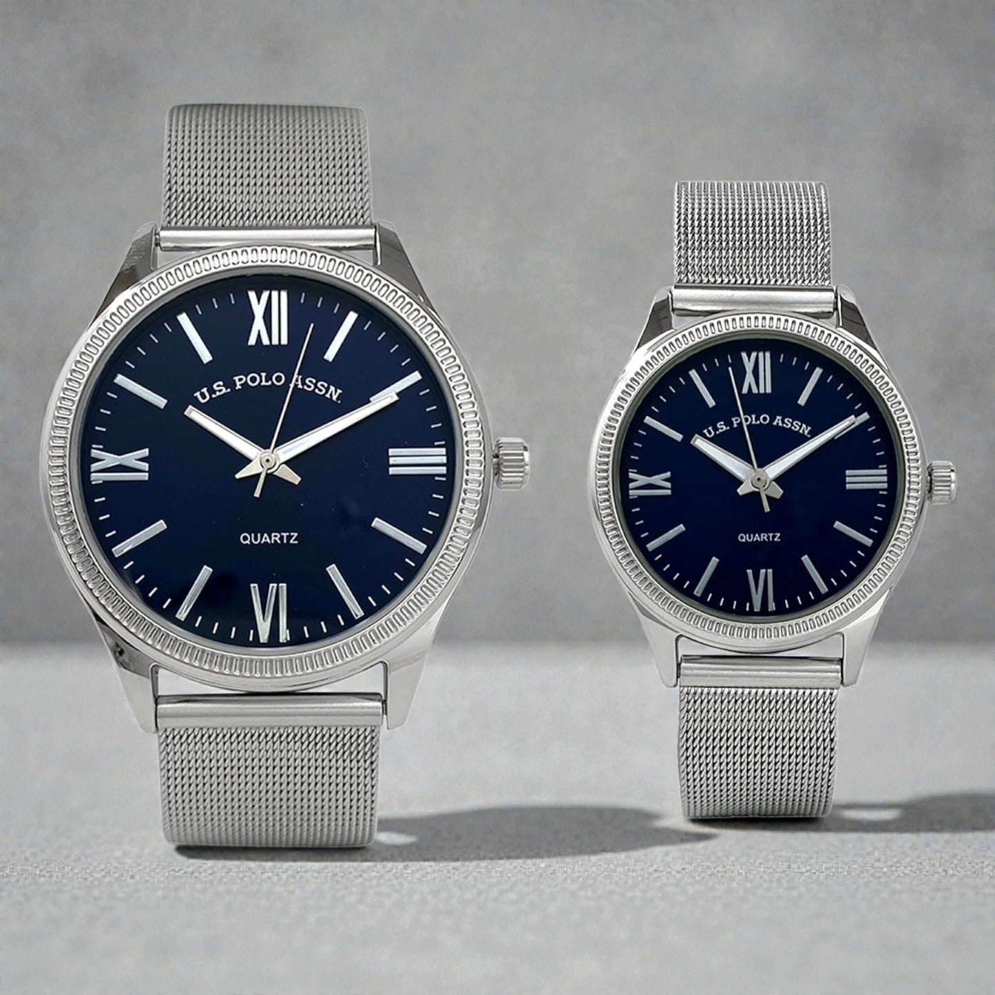 HIS AND HERS SILVER MESH STRAP WATCH SET,USC2714UO