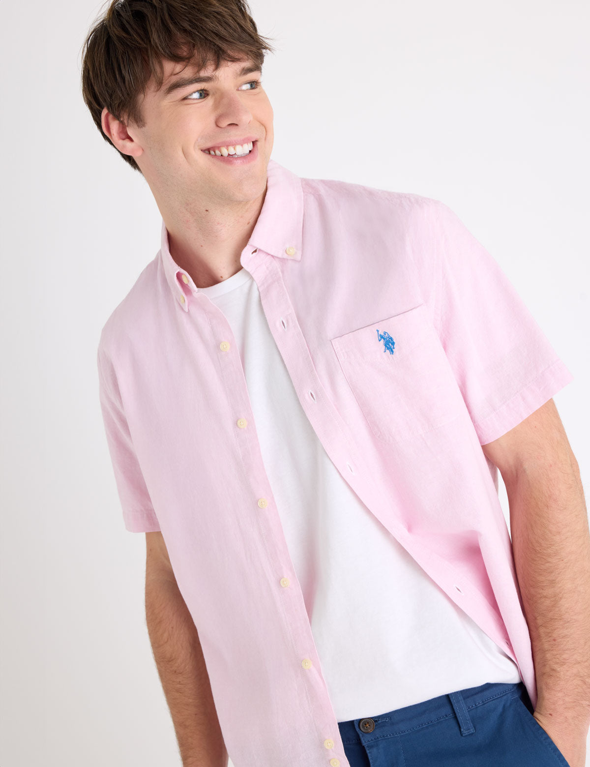 SHORT SLEEVE LINEN BLEND POCKET SHIRT 11H0372-WR00A