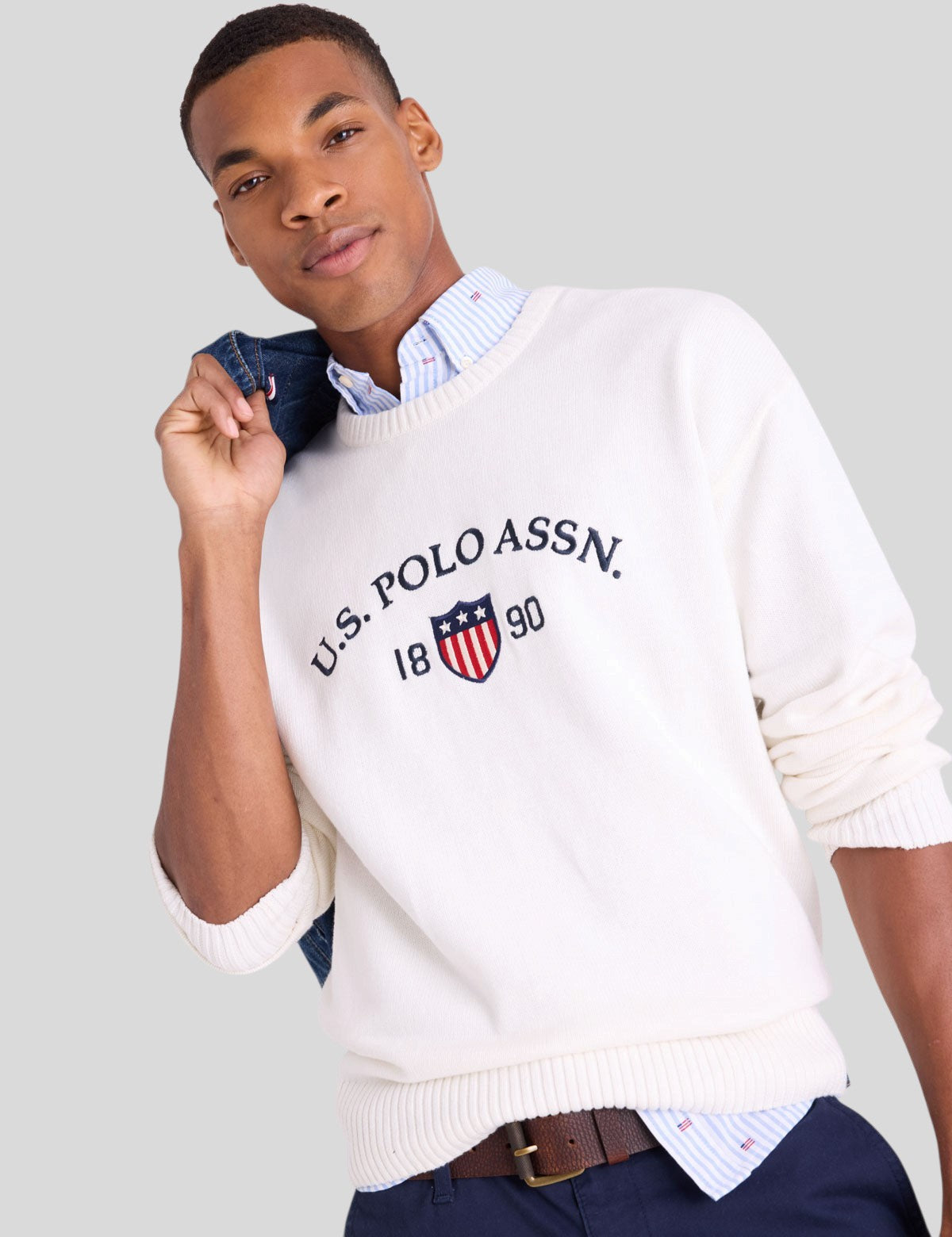 US.POLO.ASSN SHIELD LOGO CREW NECK SWEATER, USUF6S5642