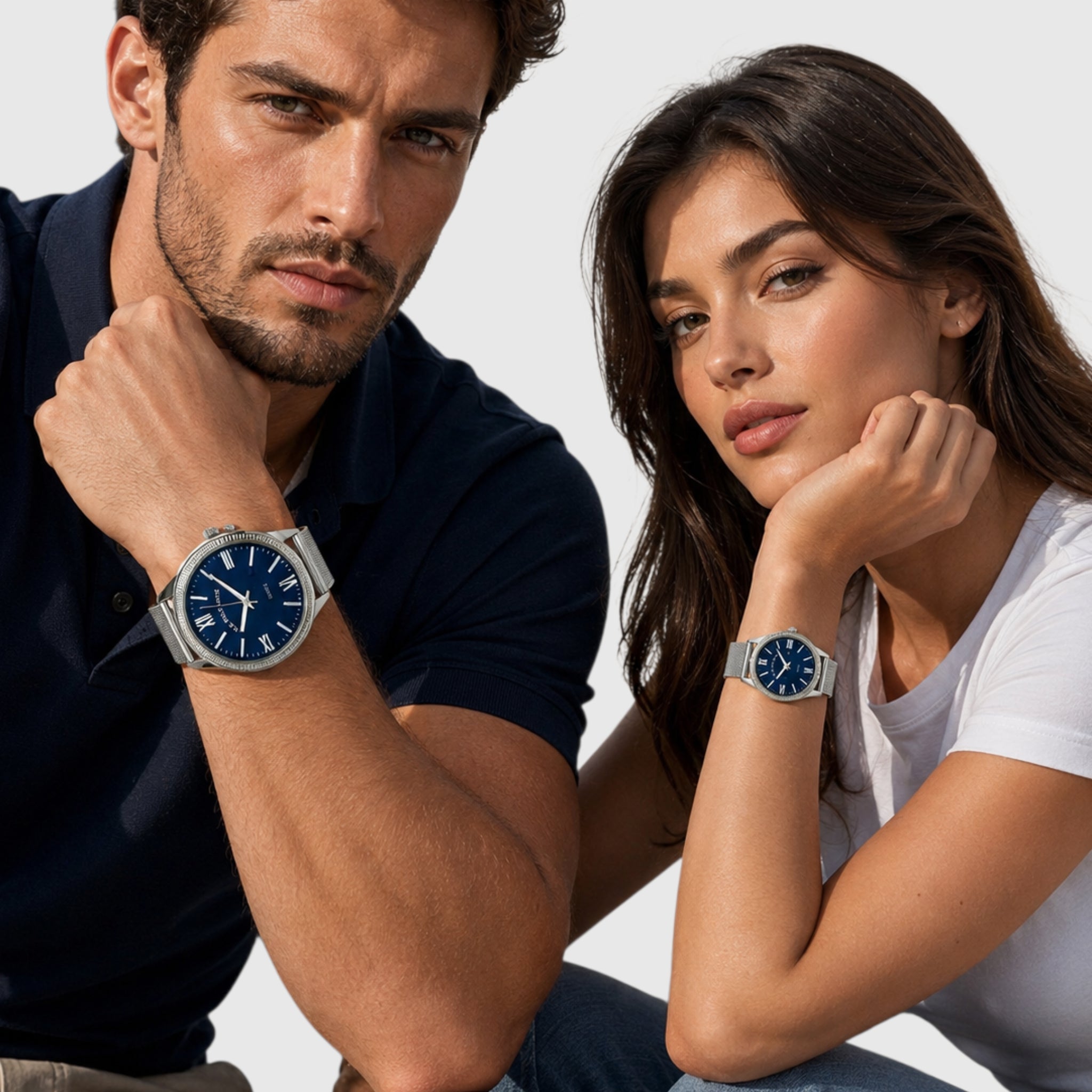 HIS AND HERS SILVER MESH STRAP WATCH SET,USC2714UO-0000A