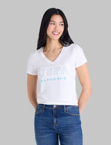 USPA DEBOSSED PRINT V-NECK GRAPHIC T-SHIRT,21T0087-1D00A