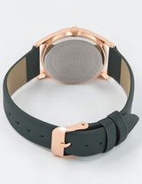 LADIES GREEN STRAP WATCH WITH GOLD ACCENT,USC42157UO-0000A