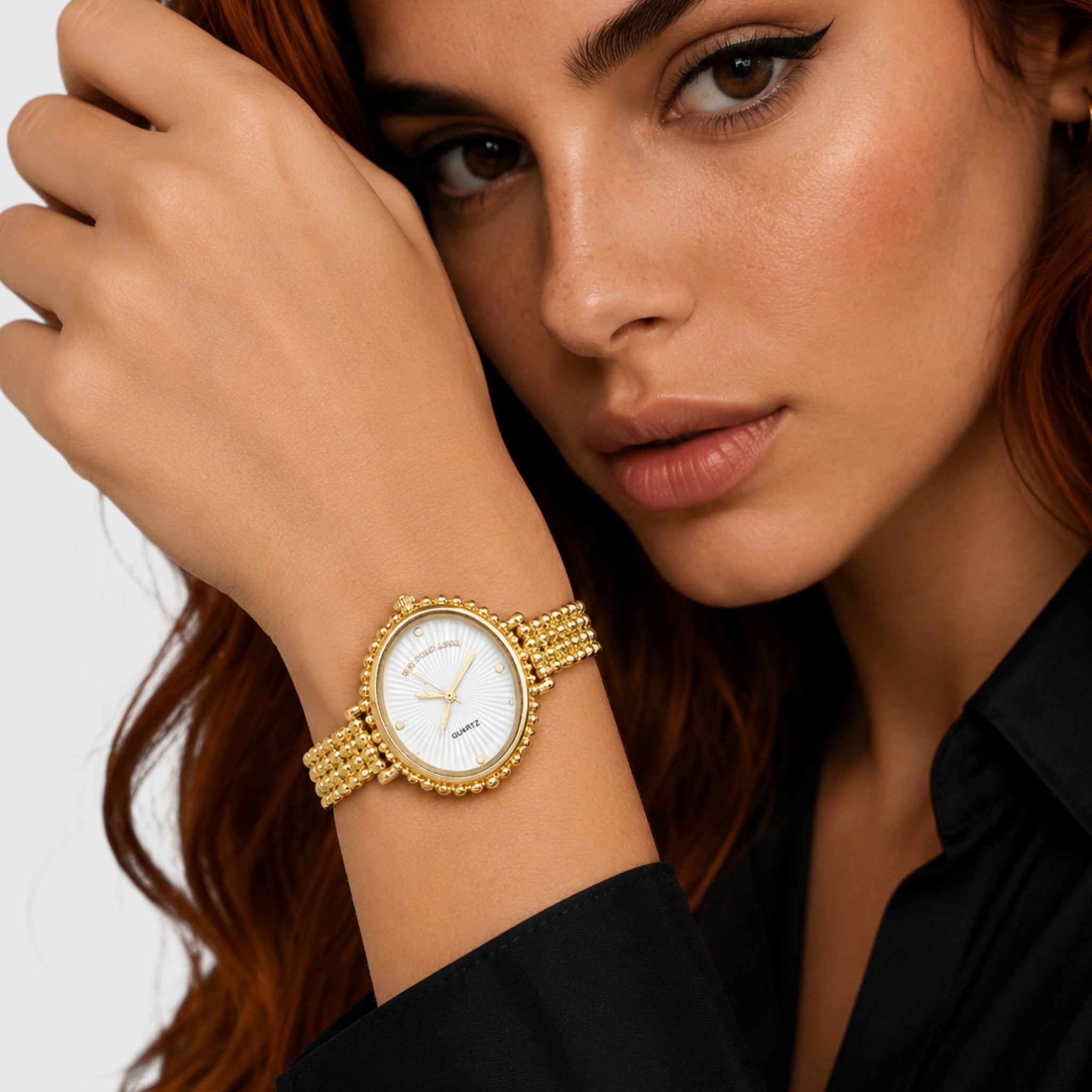 LADIES OVAL FACE GOLD ANALOG WATCH,USC40691UO-0000A