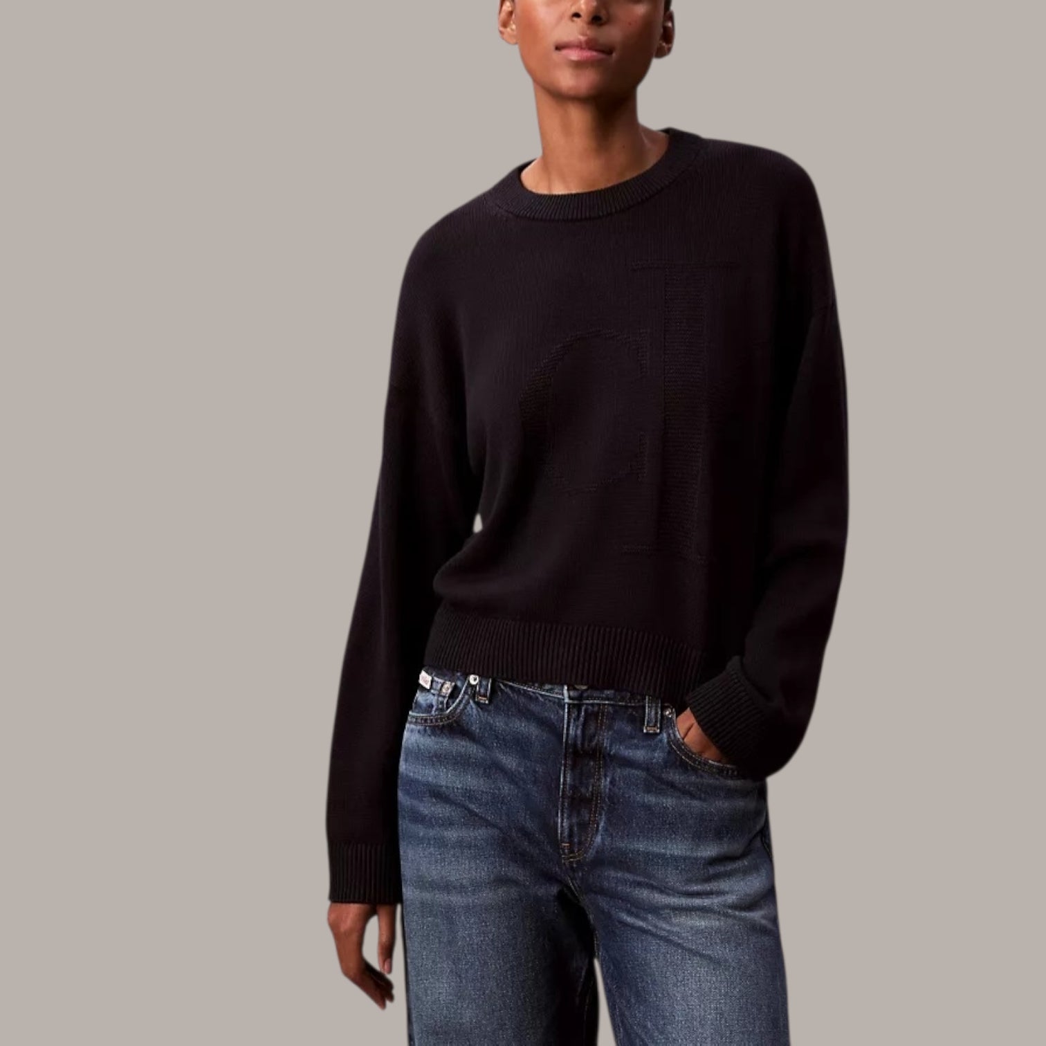 Smooth Cotton Relaxed Monogram Sweater