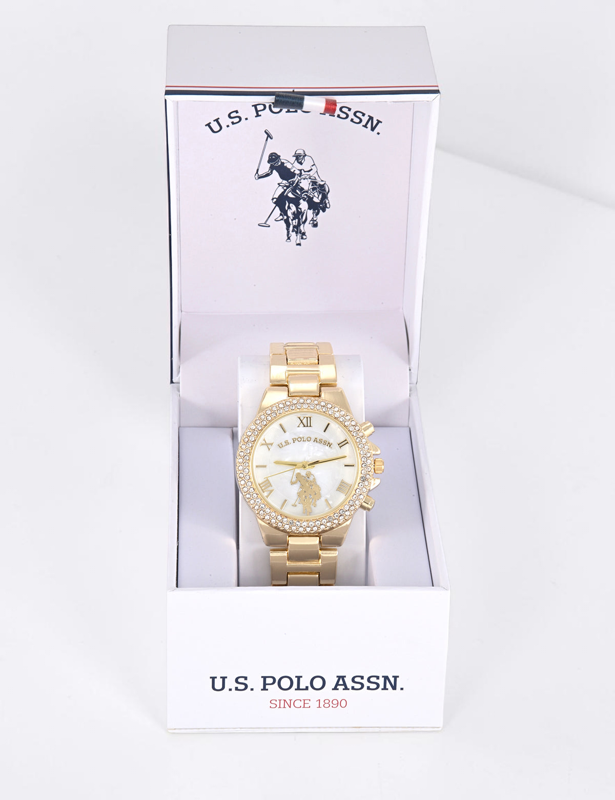 Immediate Us polo assn LADIES GOLD EMBELLISHED LINK WATCH USC40739UO