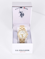 Immediate Us polo assn LADIES GOLD EMBELLISHED LINK WATCH USC40739UO