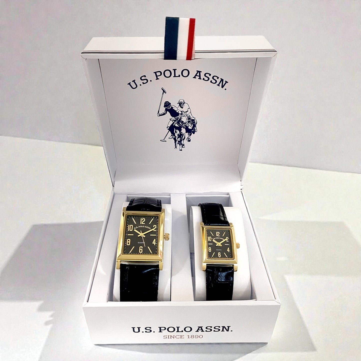 HIS AND HERS BLACK STRAP SQUARE FACE WATCH SET,USC2709UO