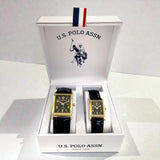 HIS AND HERS BLACK STRAP SQUARE FACE WATCH SET,USC2709UO