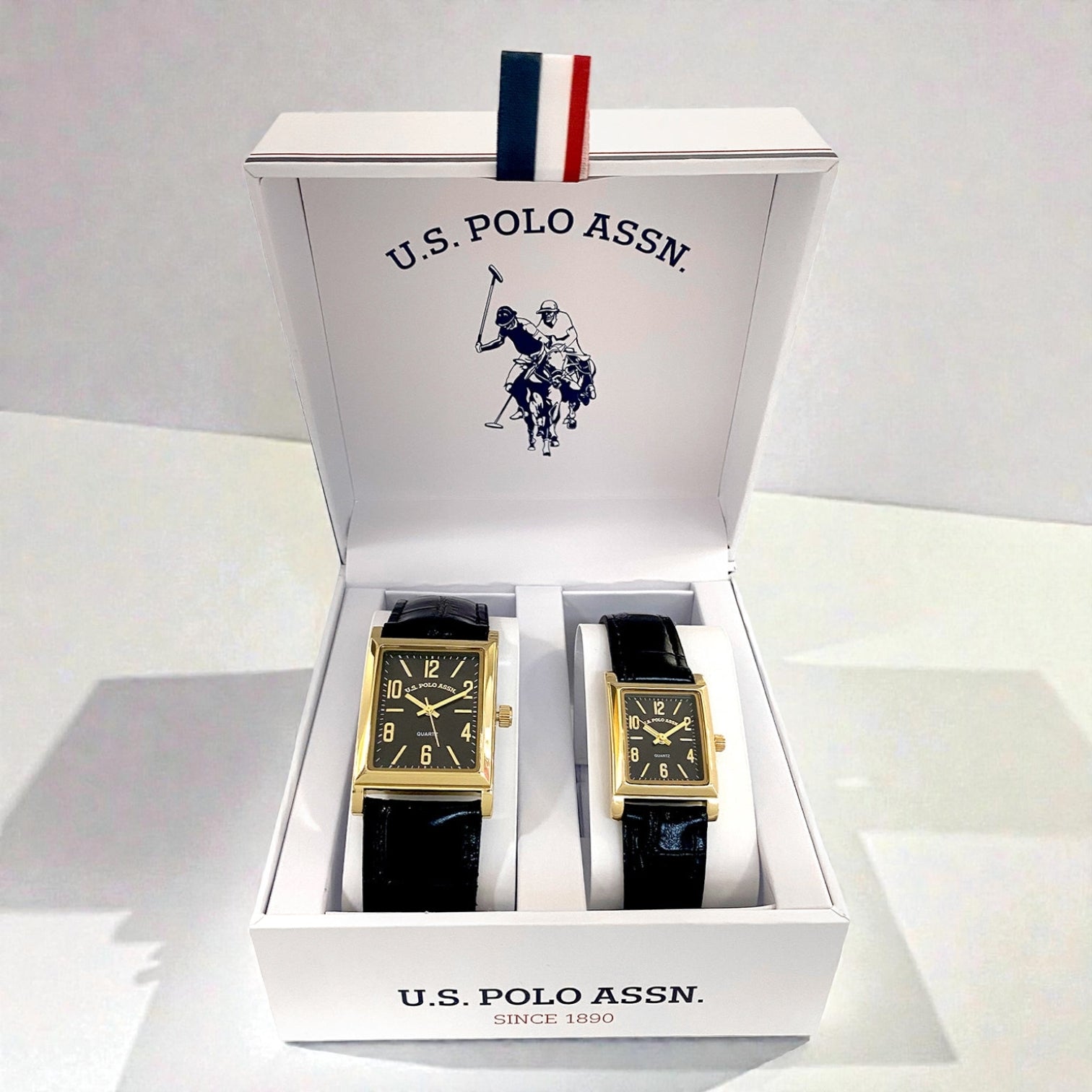 HIS AND HERS BLACK STRAP SQUARE FACE WATCH SET,USC2709UO