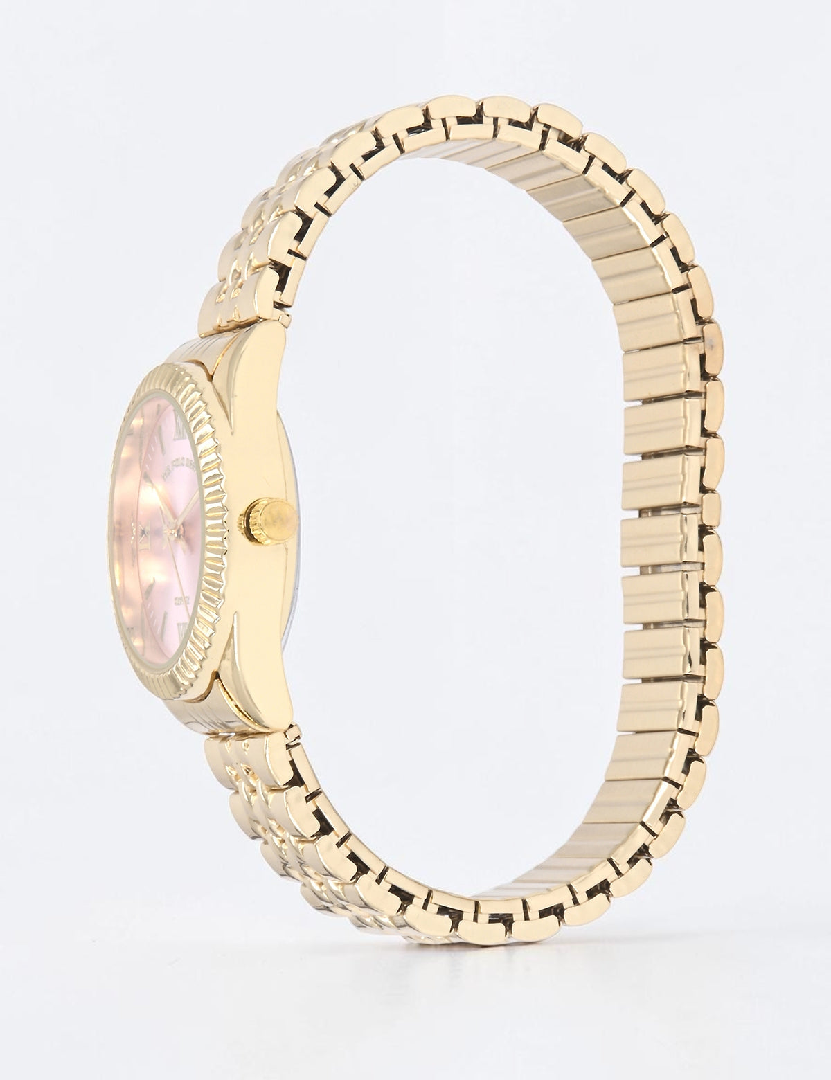 LADIES GOLD LINK ANALOG WATCH WITH PINK FACE,USC40730UO-0000A