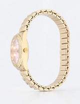 LADIES GOLD LINK ANALOG WATCH WITH PINK FACE,USC40730UO-0000A