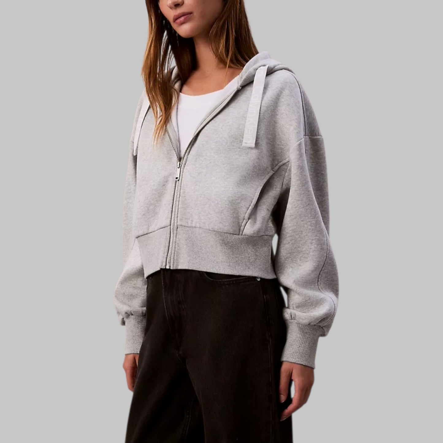 Logo Tape Fleece Zip Relaxed Hoodie