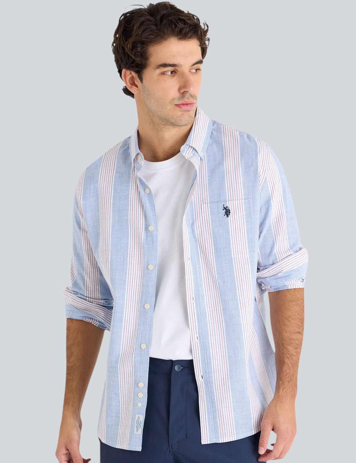 LONG SLEEVE VERTICAL STRIPE SLUB POPLIN SHIRT,11H0389-VP00A
