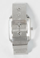 Silver Mesh Strap Rectangle Diamond Dial Watch
