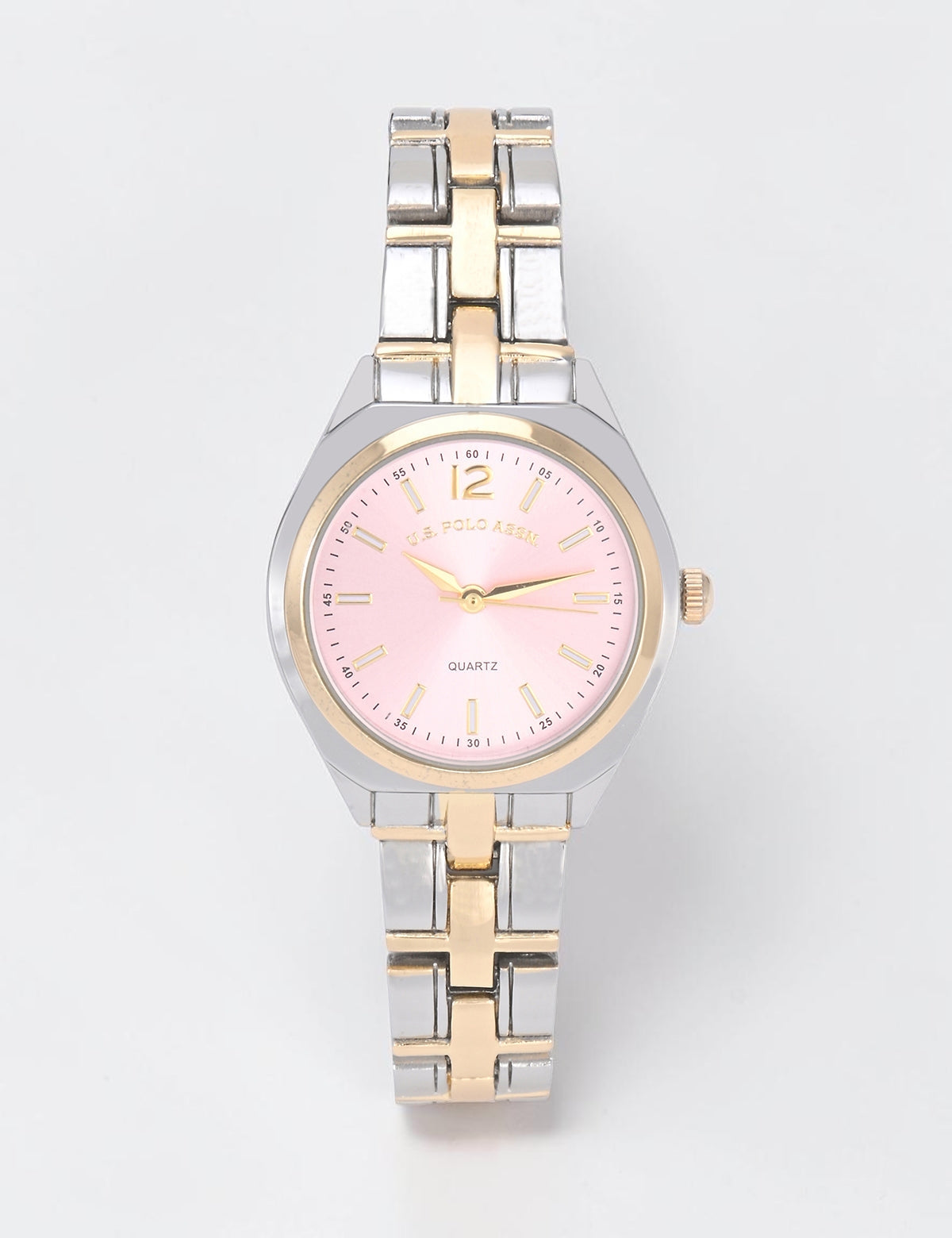 LADIES TWO TONE SILVER AND GOLD WATCH WITH PINK FACE,USC40686UO-0000A