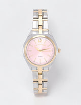 LADIES TWO TONE SILVER AND GOLD WATCH WITH PINK FACE,USC40686UO-0000A