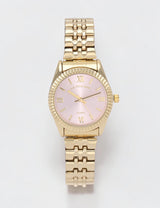 LADIES GOLD LINK ANALOG WATCH WITH PINK FACE,USC40730UO-0000A