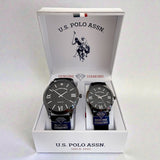 HIS AND HERS BLACK STRAP DIAMOND WATCH SET,USC2703UO