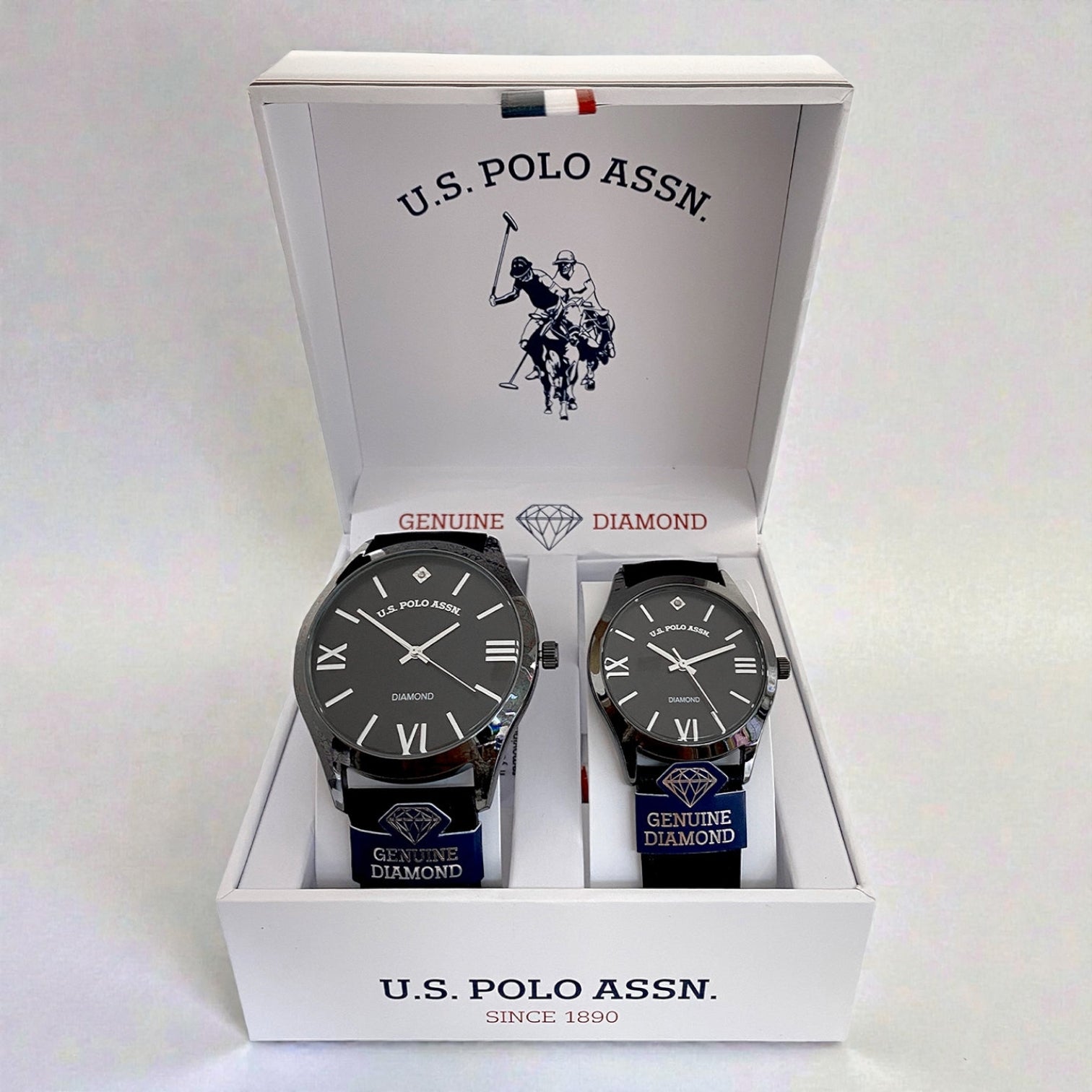 HIS AND HERS BLACK STRAP DIAMOND WATCH SET,USC2703UO