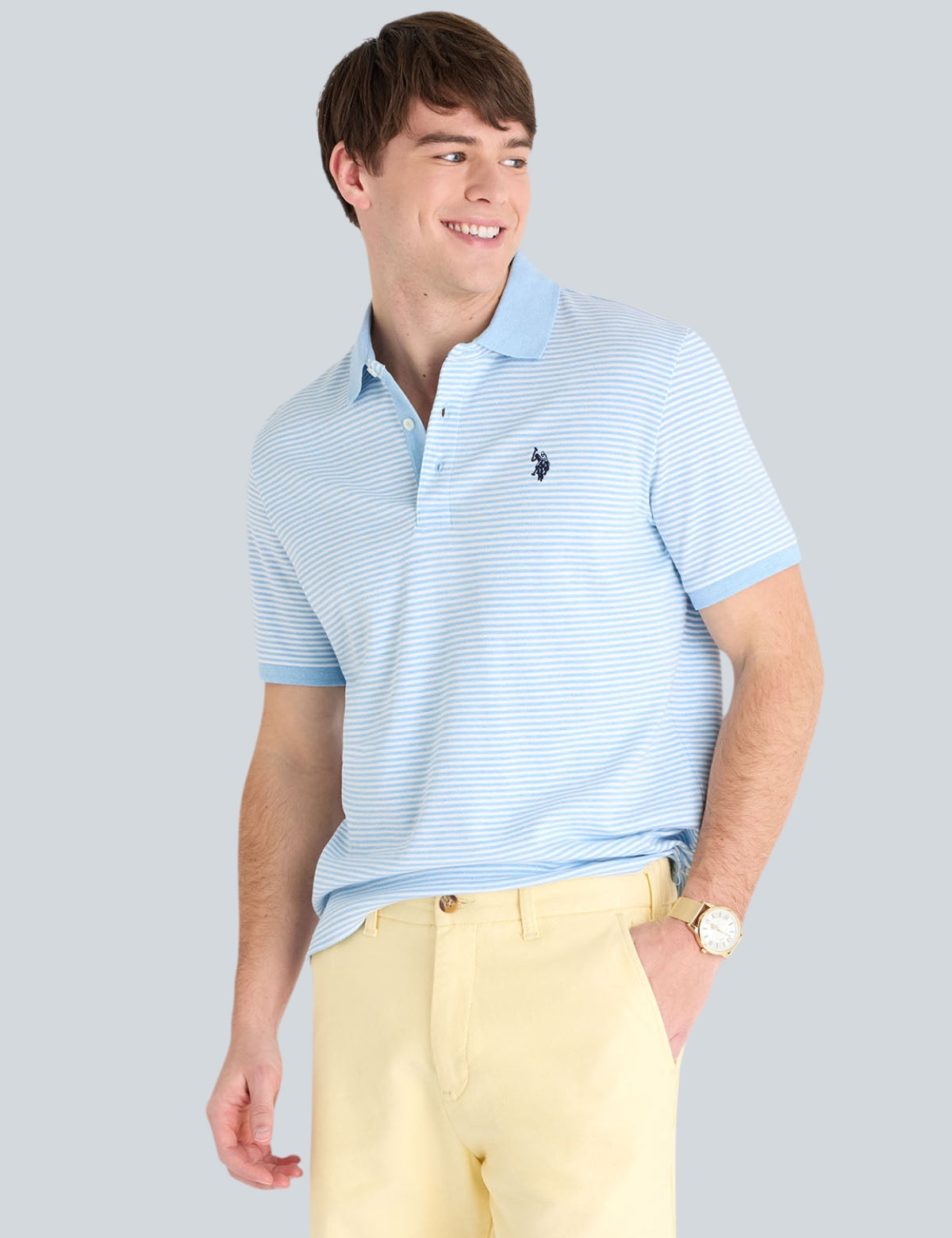 YARN DYE STRIPE INTERLOCK POLO SHIRT,11Q0073-9800A