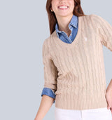 SOFT CABLE V-NECK SWEATER , 321116C-1Q00A