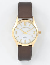 LADIES BROWN STRAP WATCH WITH GOLD ACCENT,USC42156UO-0000A